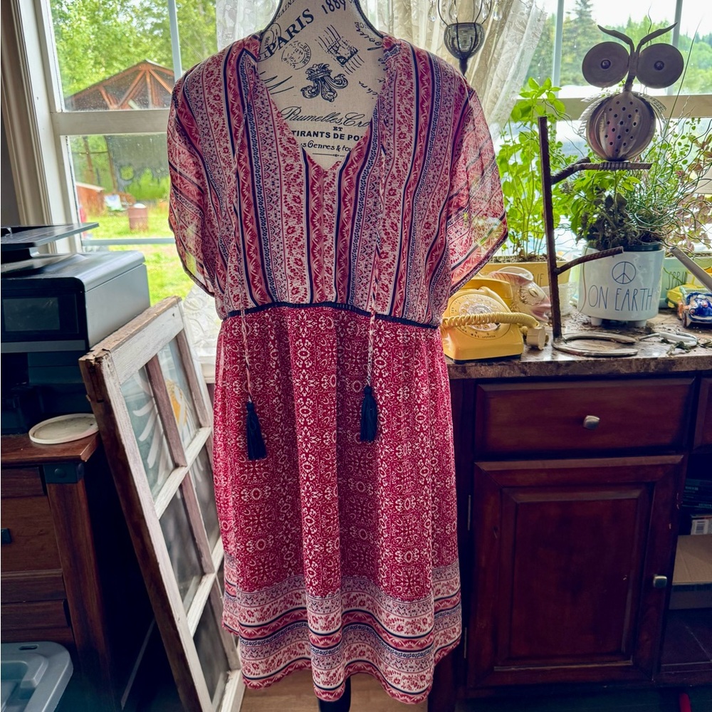 Knox Rose Red and White Patterned Mini Dress